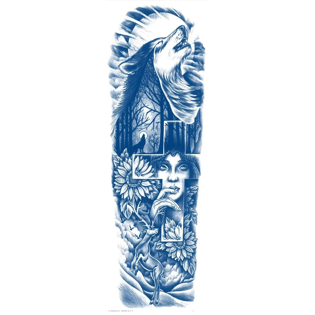 Full Leg & Arm Wolf Tattoo Long Lasting Waterproof