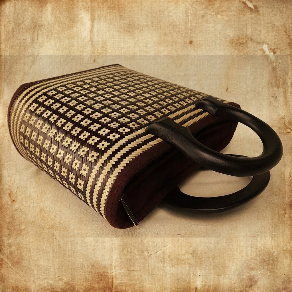 Handwoven Bamboo Tote Bag – Natural Smoked Star Pattern