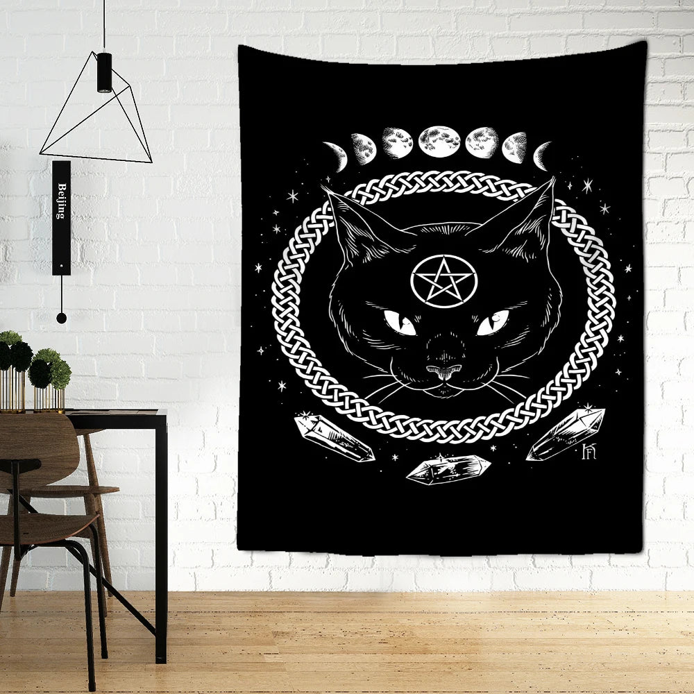 Mysterious Cat Witchcraft Tapestry Wall Hanging