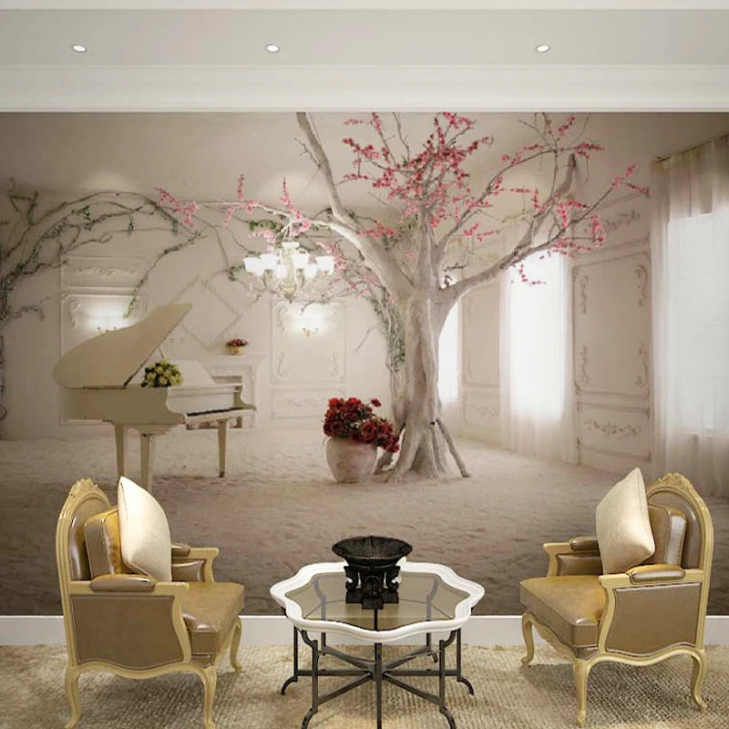 Piano Tree Branch Modern Art Mural Wallpaper
