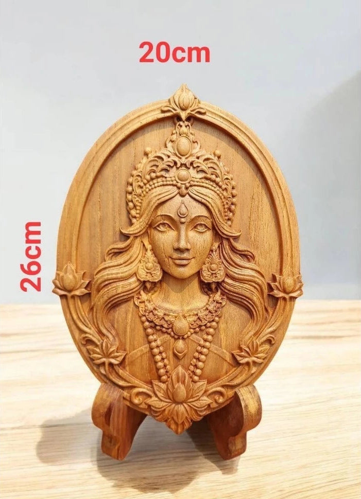 Lakshmi God of Wealth | Golden Teak Wood Carving