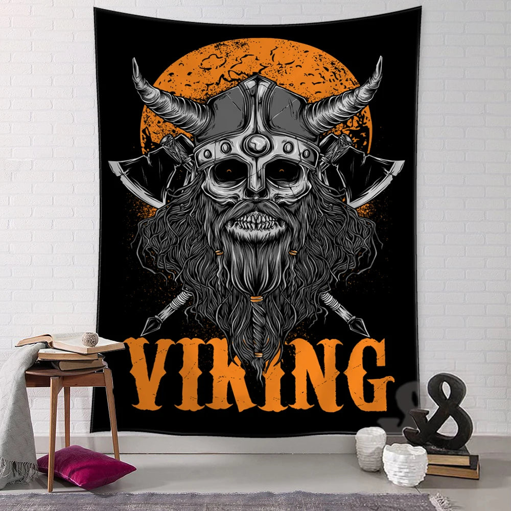 Retro Viking Mysterious Raven Tapestry Wall Hanging