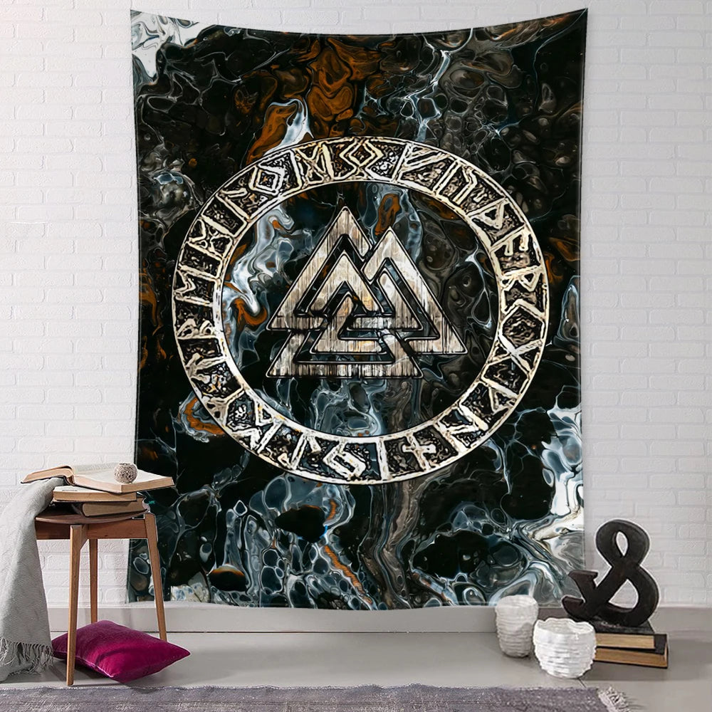 Retro Viking Mysterious Raven Tapestry Wall Hanging