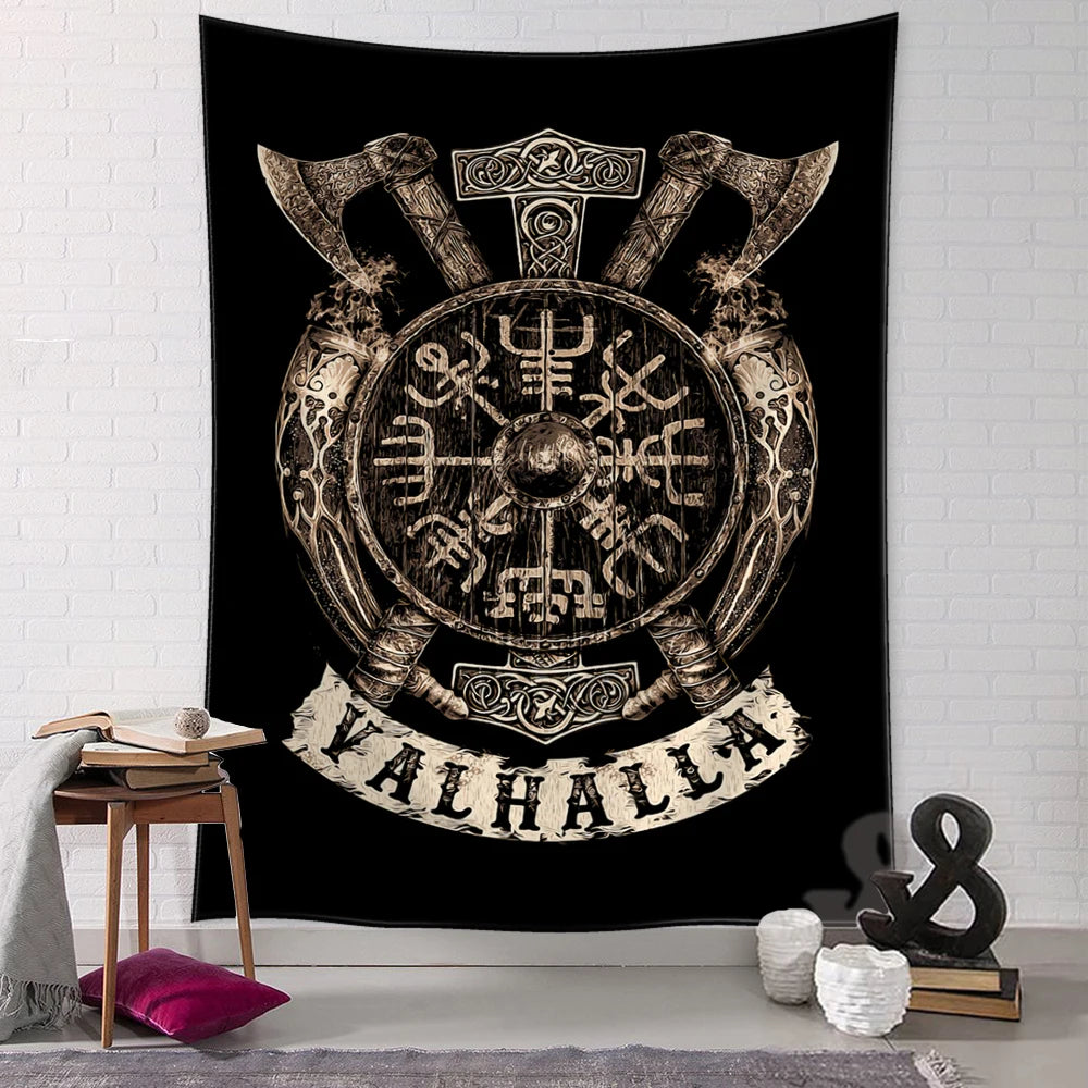 Retro Viking Mysterious Raven Tapestry Wall Hanging