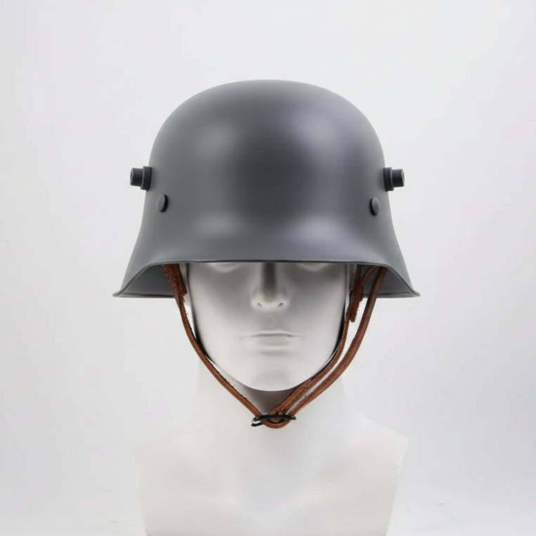 Authentic WW2 German M18 steel helmet replica with leather strap