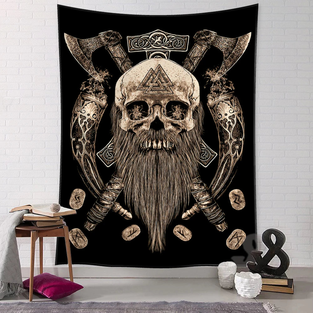 Retro Viking Mysterious Raven Tapestry Wall Hanging