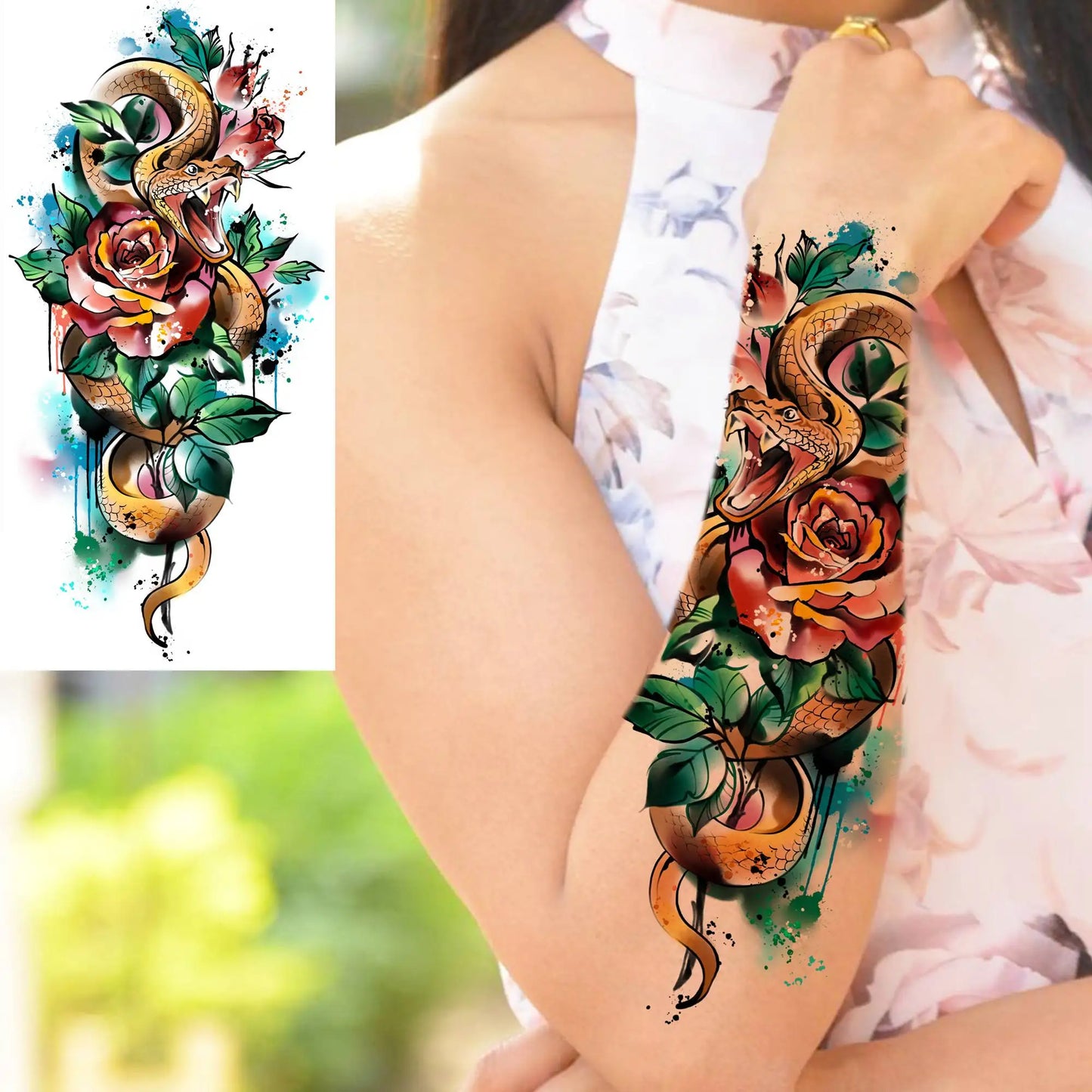 Watercolor Flower Temporary Tattoos 8 Sheets for Women