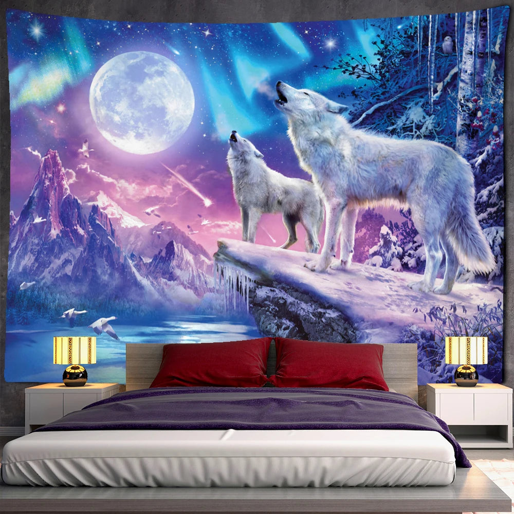 Mystery Wolves Tapestry Wall Hanging Home Decor