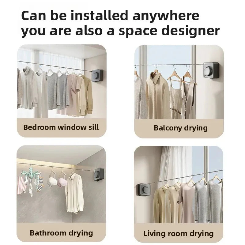 Wall Mounted Retractable Clothesline with Anti-Sagging Adjuster
