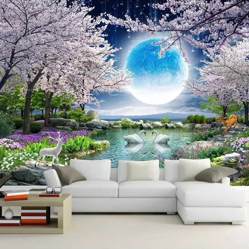 Moon Cherry Blossom Mural Wallpaper