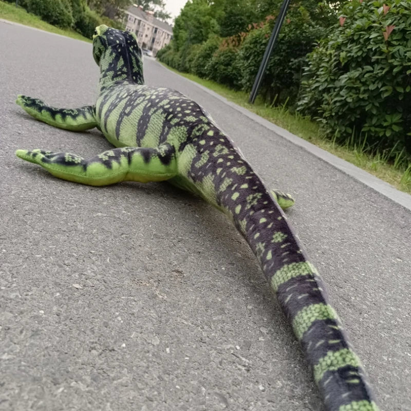 Giant lifelike green and brown lizard plush toy filled with soft PP cotton, available in 75cm and 140cm.