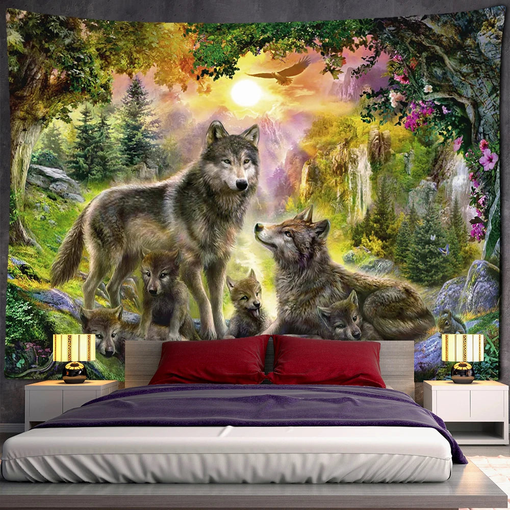 Mystery Wolves Tapestry Wall Hanging Home Decor