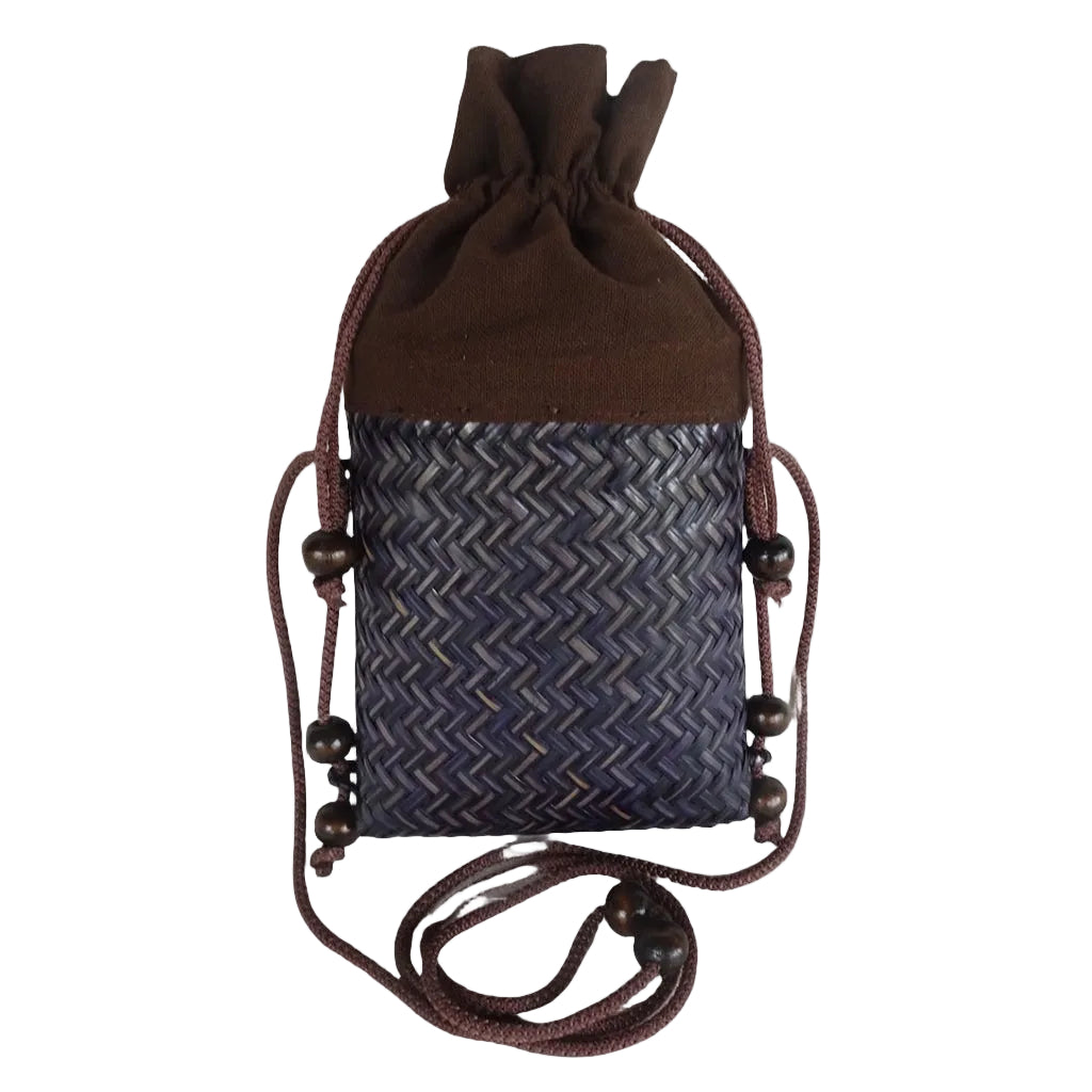 Durable Bamboo Skin Phone Bag - Handwoven Hill Tribe Crossbody