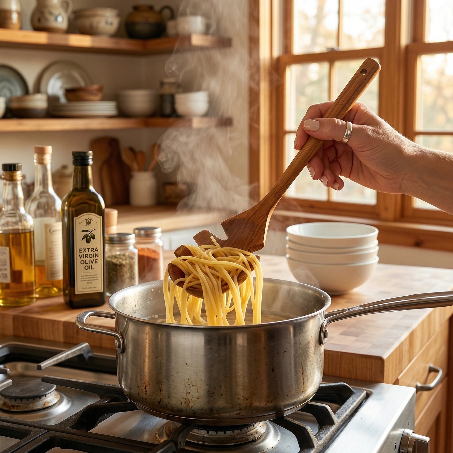 Nudellöffel aus massivem Teakholz: Kratzfrei & Langlebig