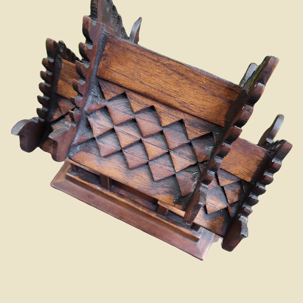 Authentic golden teak wood miniature Thai spirit house for Zen garden