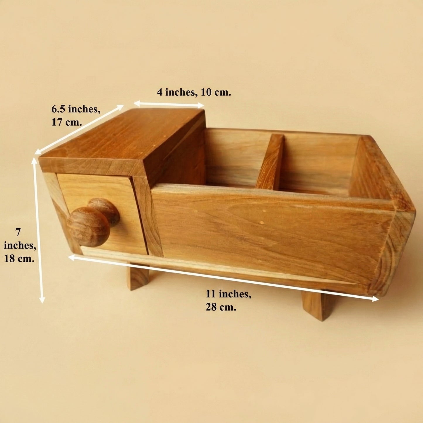 Handcrafted Teak Wood Jewelry Box | Vintage Drawer Organizer