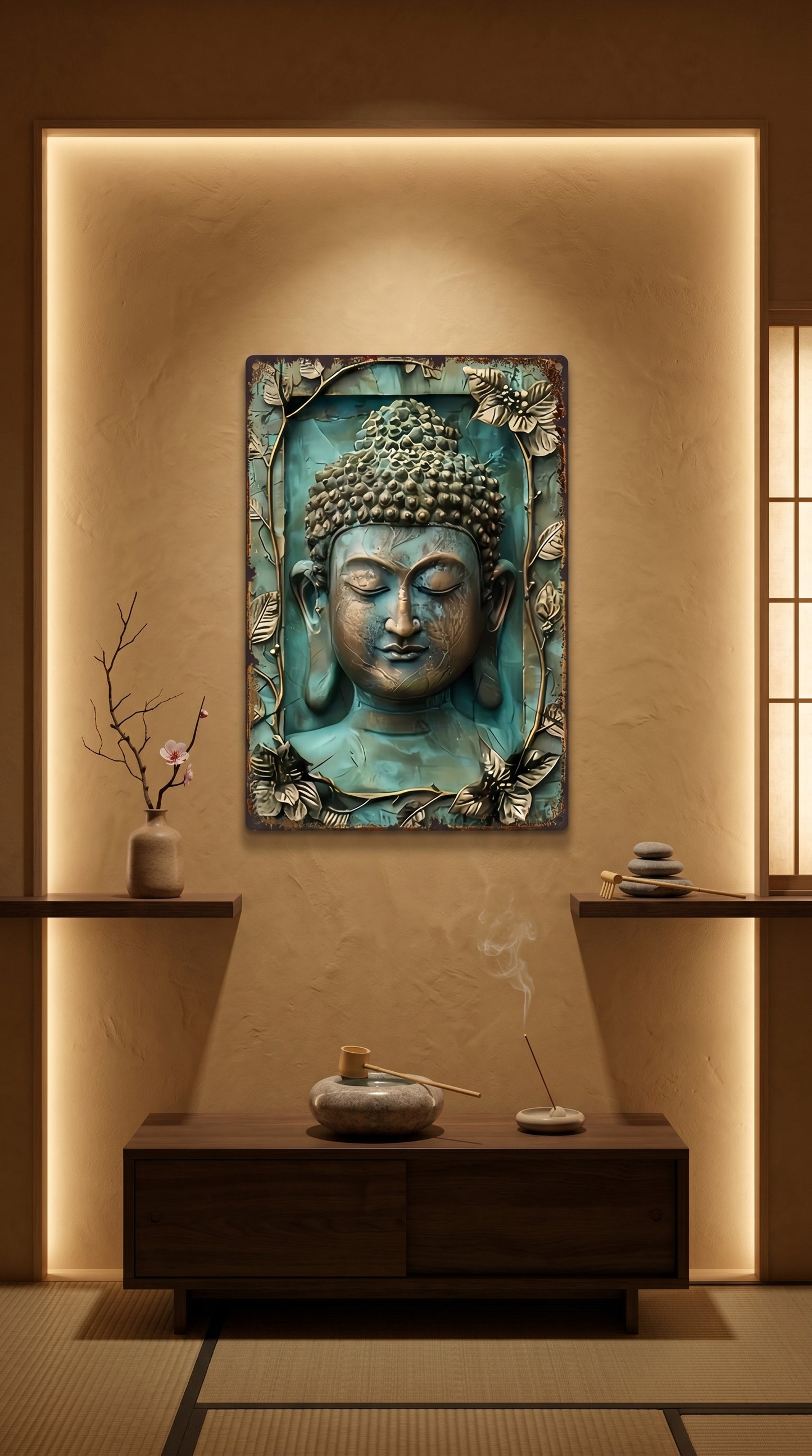 Vintage Buddha Wandkunst Metallschild | Zen-Wohnkultur