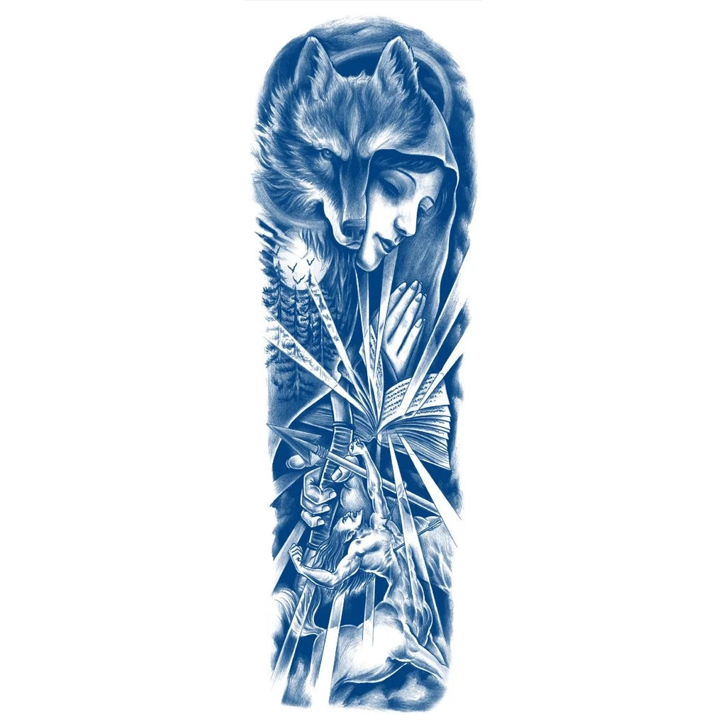 Full Leg & Arm Wolf Tattoo Long Lasting Waterproof