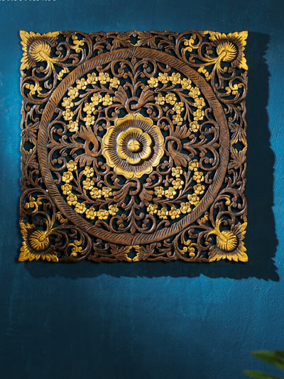 Floral Wood Carving Wall Hanging