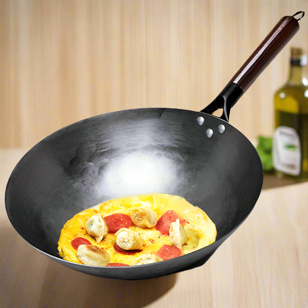 Hand Forged Iron Wok | Traditional Non-Coating with Wooden Handle