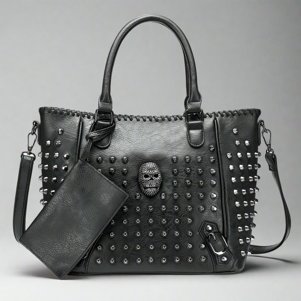 Punk Skull Studded Black PU Leather Handbag
