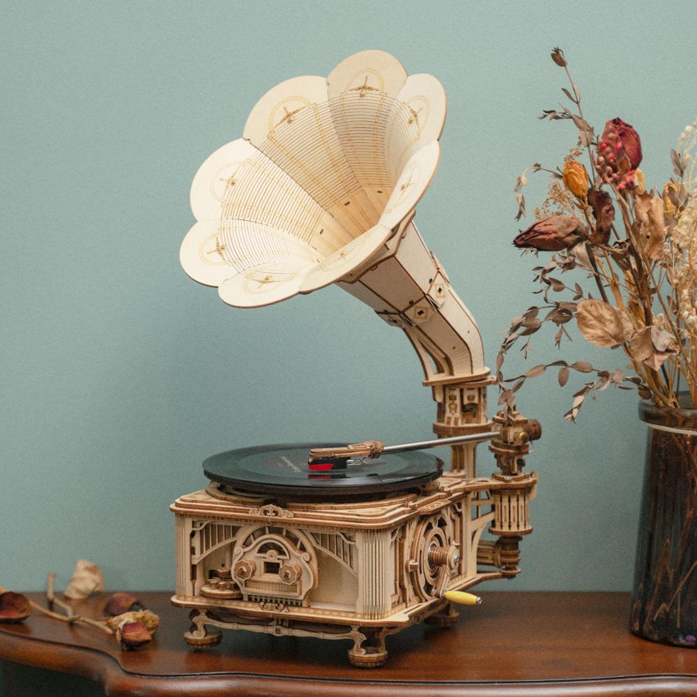 DIY Hand Crank Wooden Gramophone Assembly Kits