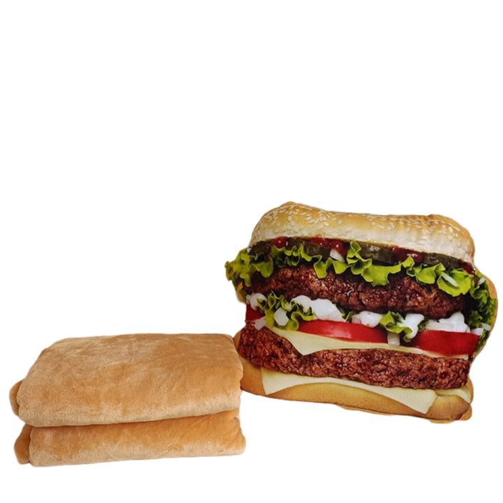 Plush Hamburger Pillow with Blanket - 2-in-1 Food Throw Pillow & Cushion