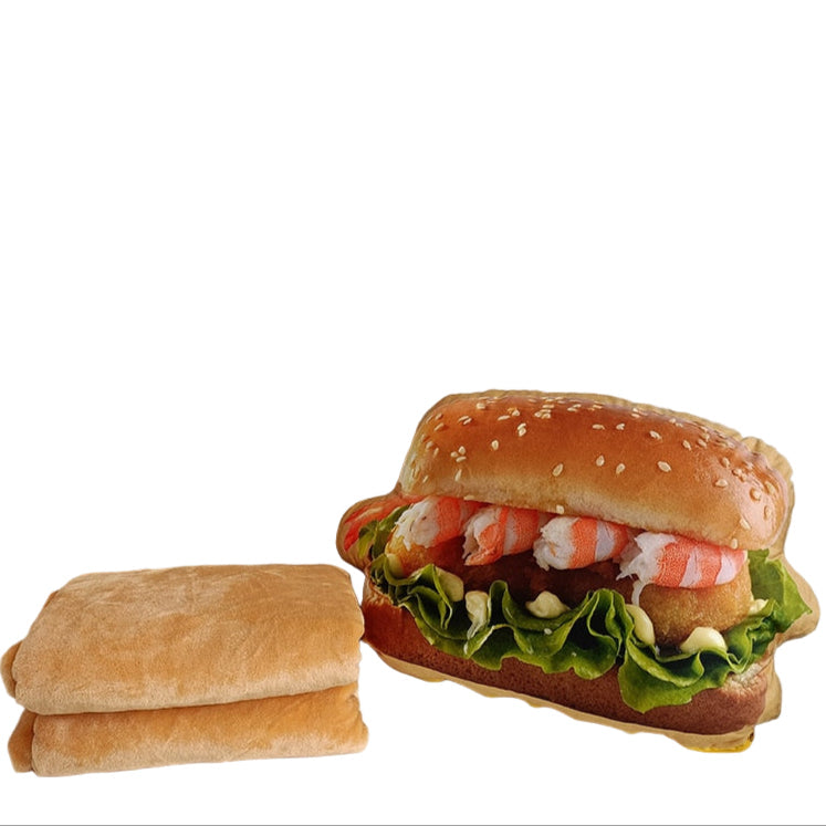 Plush Hamburger Pillow with Blanket - 2-in-1 Food Throw Pillow & Cushion