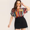 Plus Size Colorful Striped Top Blouse Women - Goods Shopi