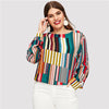 Plus Size Color Block Multicolor  Blouses Women - Goods Shopi