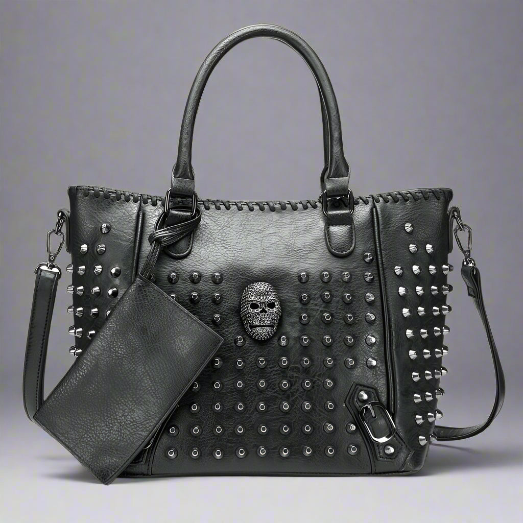 Punk Skull Studded Black PU Leather Handbag