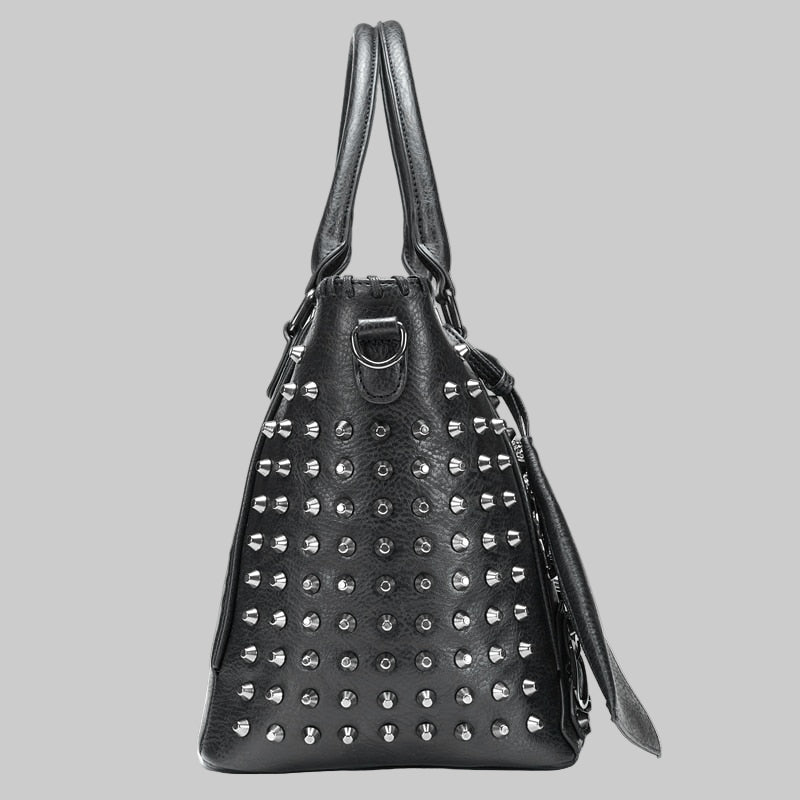 Punk Skull Studded Black PU Leather Handbag