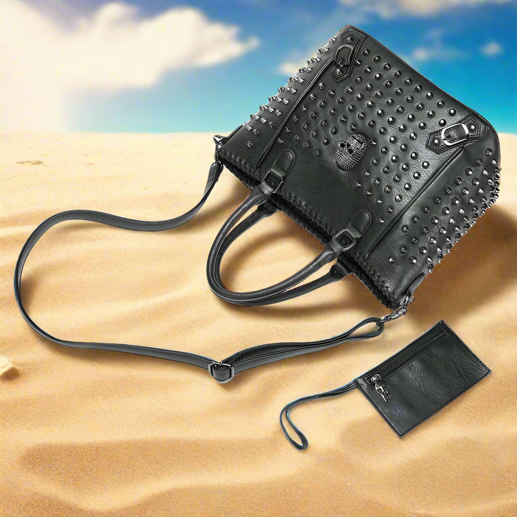 Punk Skull Studded Black PU Leather Handbag