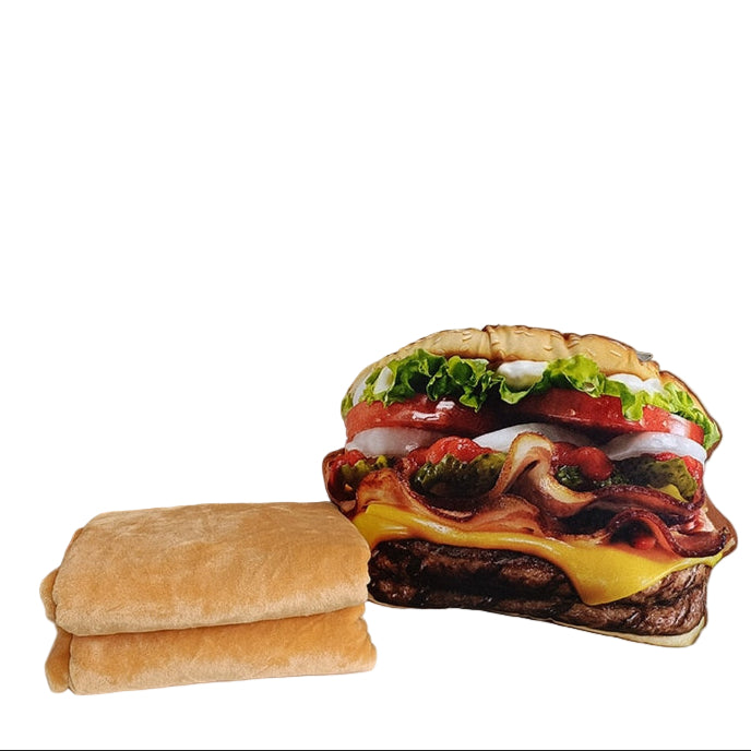 Plush Hamburger Pillow with Blanket - 2-in-1 Food Throw Pillow & Cushion