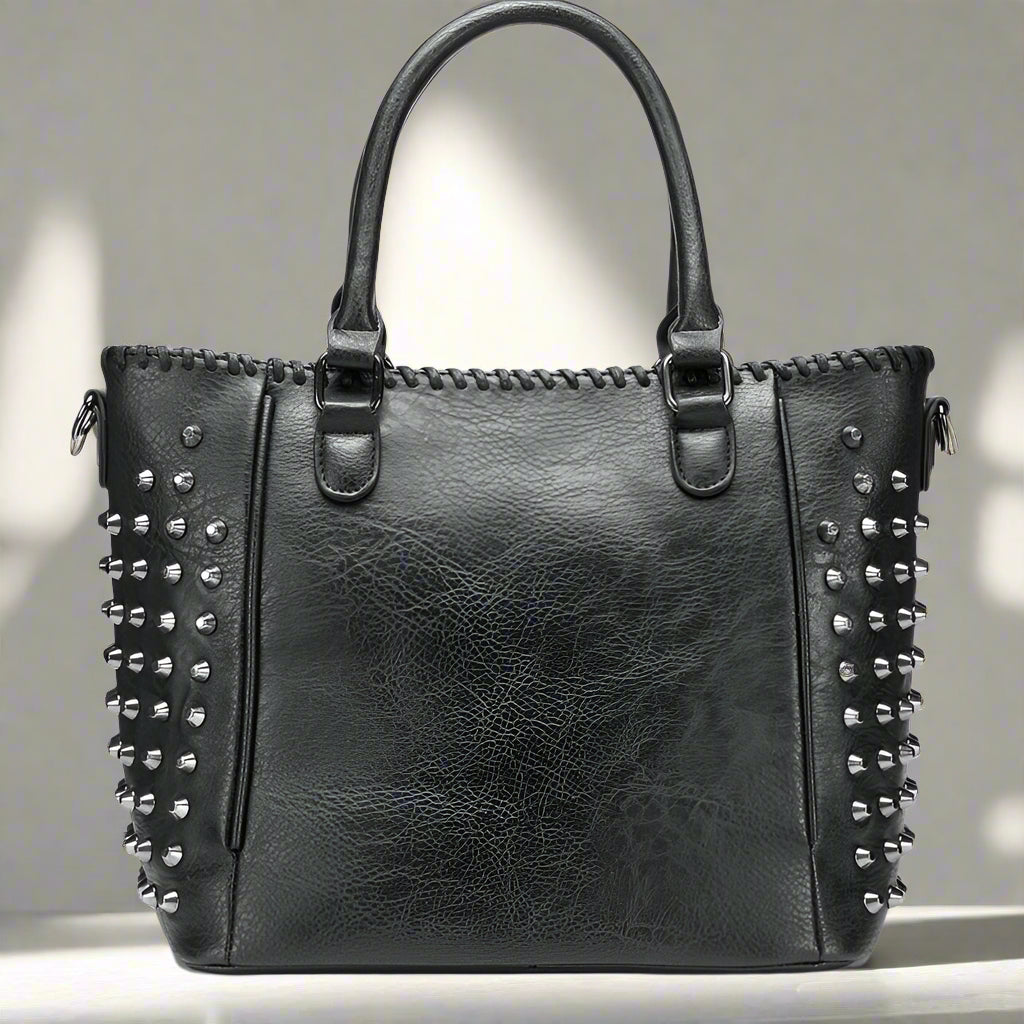Punk Skull Studded Black PU Leather Handbag