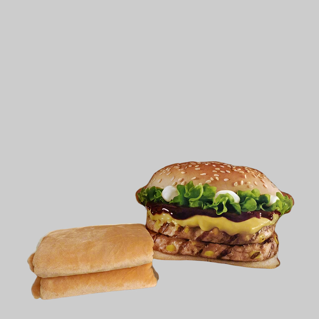 Plush Hamburger Pillow with Blanket - 2-in-1 Food Throw Pillow & Cushion