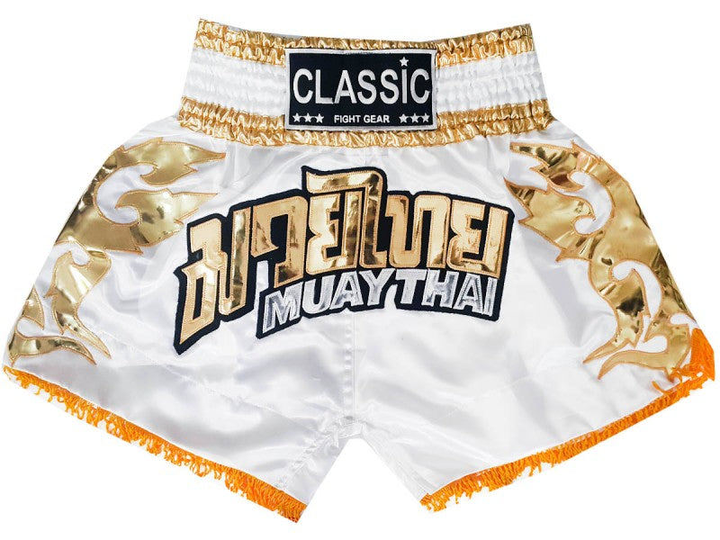 Muay thai shorts Classic White : CLS-018 - goodsshopi