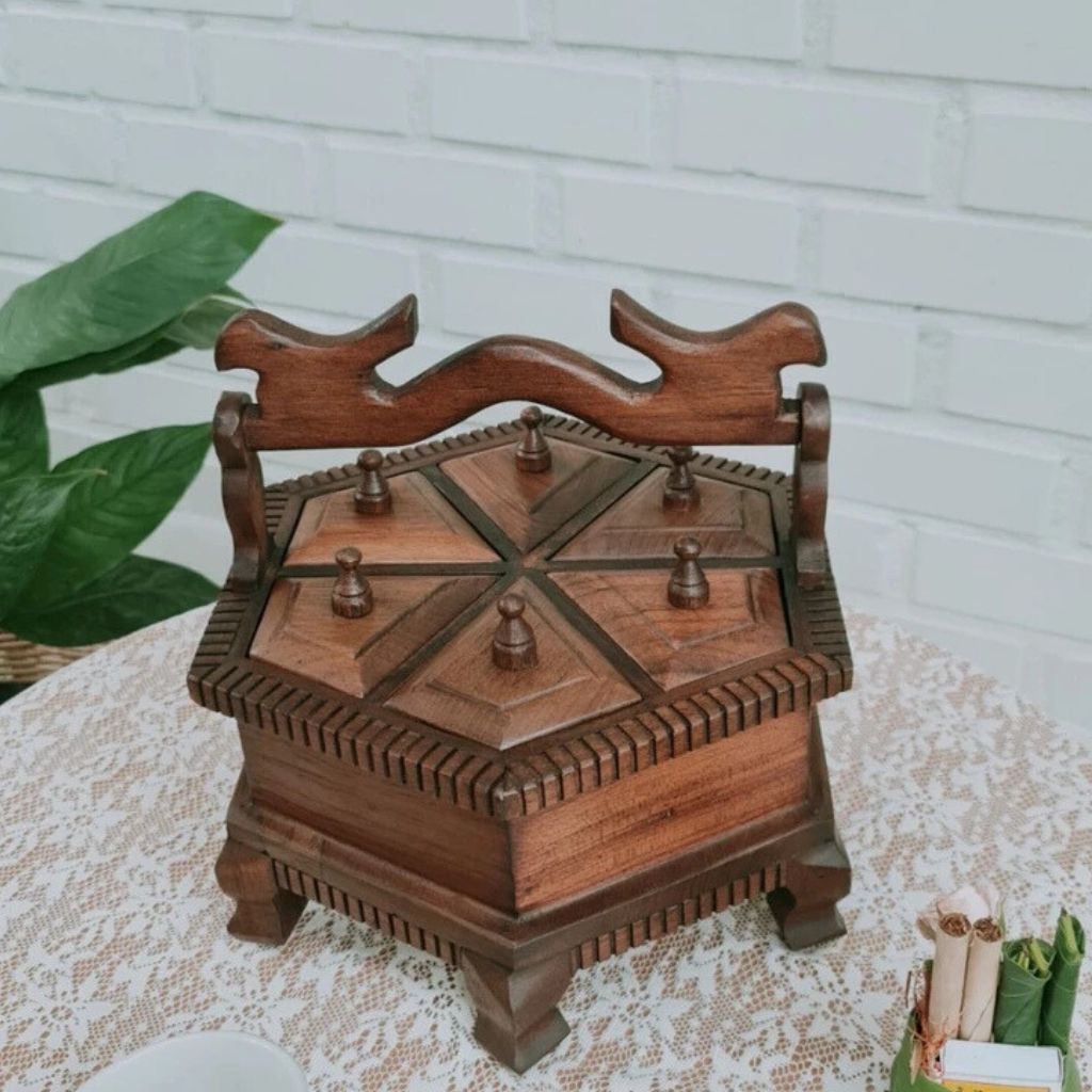 Hexagon Teak Wood Jewelry Box