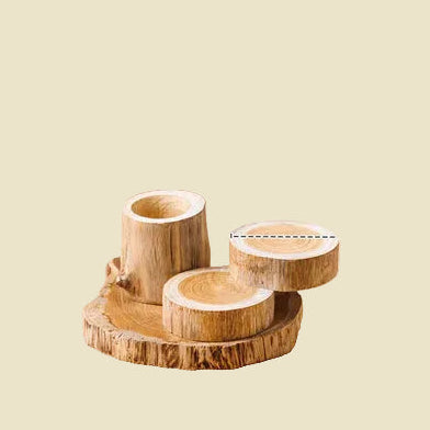 Dimensions for the 2-tier, 3-tier, and 5-tier rotating wooden sushi and utensil stands.