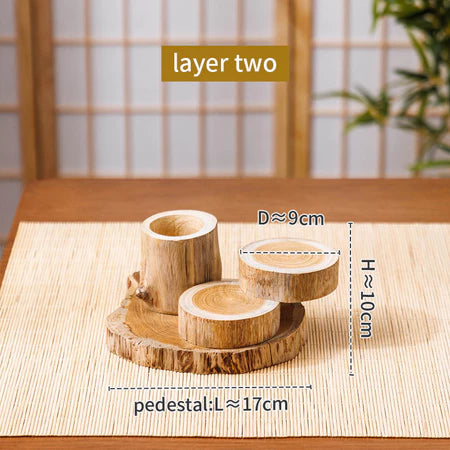 Rustikaler rotierender Sushi-Ständer & Utensilienhalter aus Holz