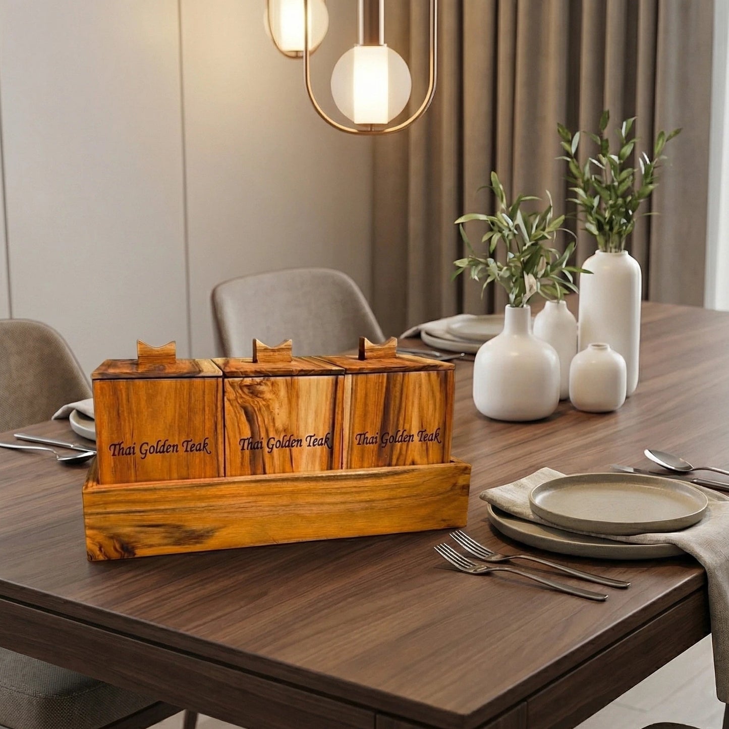 Handcrafted Teak Apothecary Spice Box Set