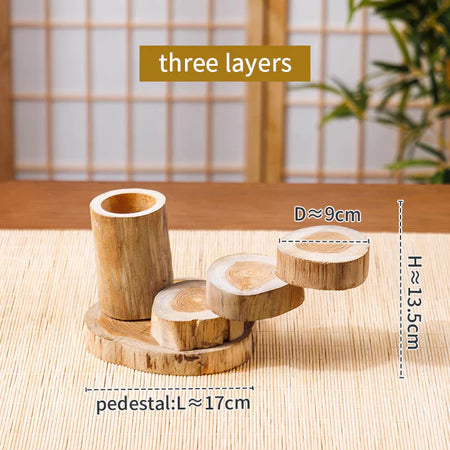 Rustikaler rotierender Sushi-Ständer & Utensilienhalter aus Holz