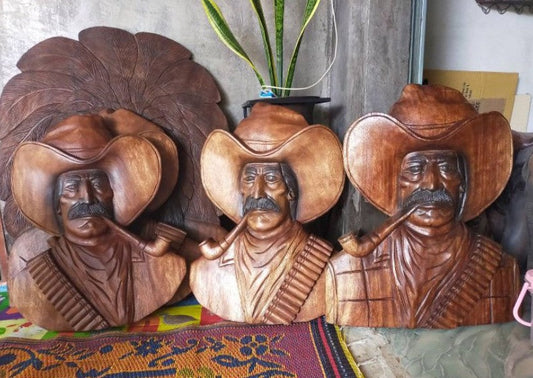 Cowboy wood carving Sculpture Wall Hanging