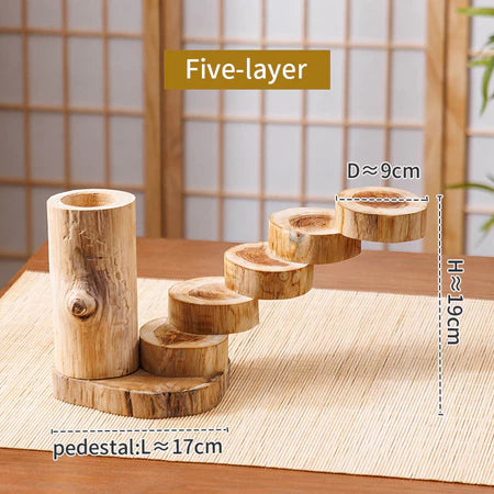 Rustikaler rotierender Sushi-Ständer & Utensilienhalter aus Holz