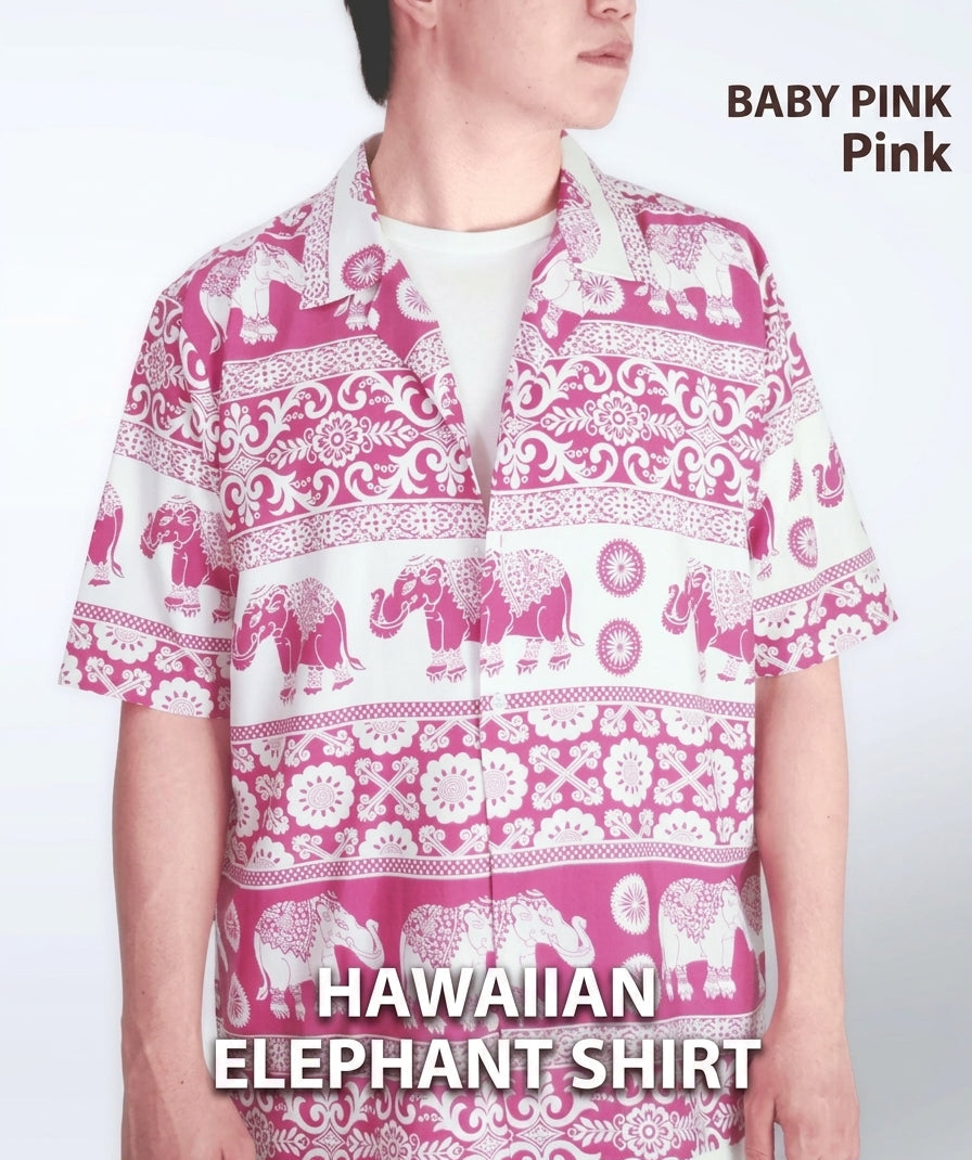 Authentic Thai elephant mens aloha shirt made of premium spun rayon. Perfect casual Hawaiian button-down for summer and beach vacations.