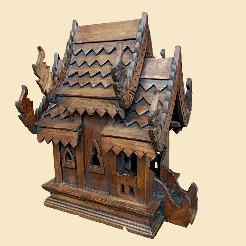Antique style handcrafted teak wood Thai spirit house