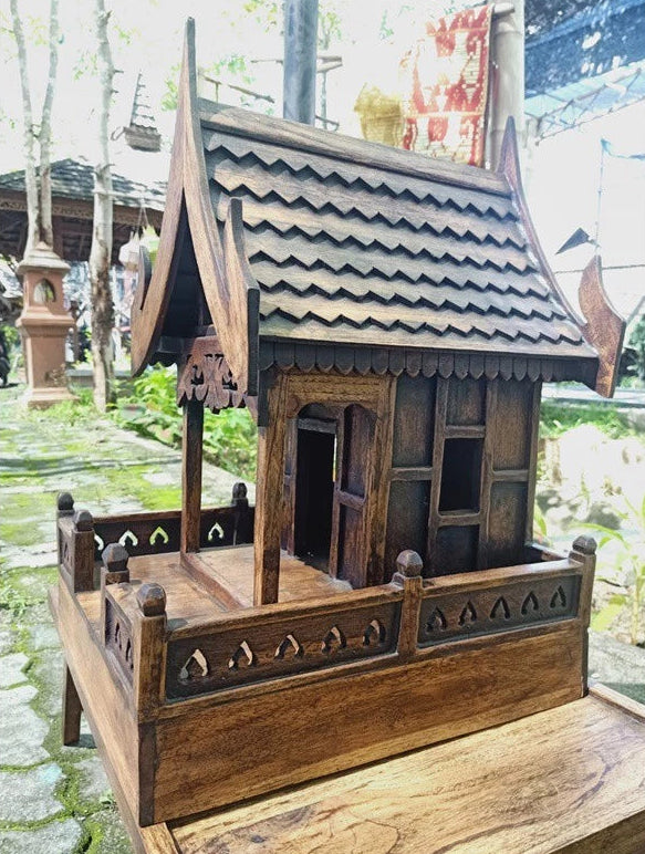 Authentic handcrafted teak wood Thai spirit house