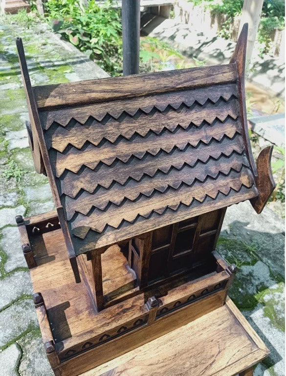 Authentic handcrafted teak wood Thai spirit house
