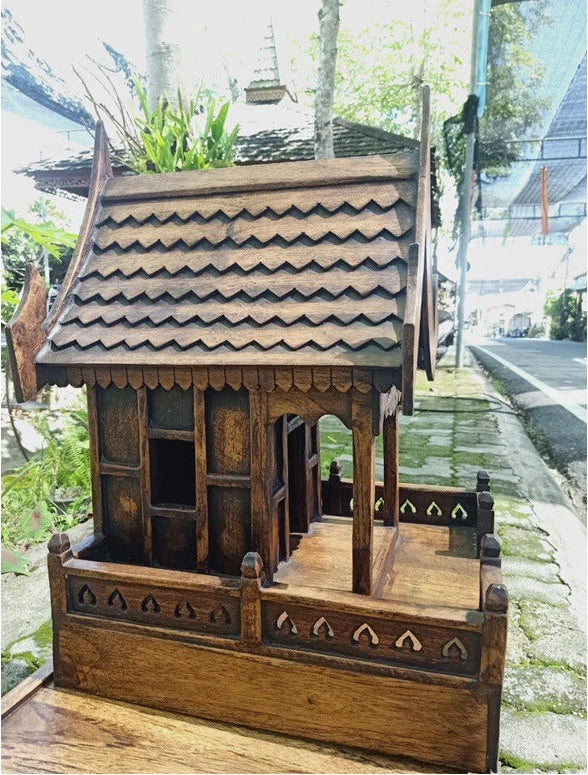Authentic handcrafted teak wood Thai spirit house