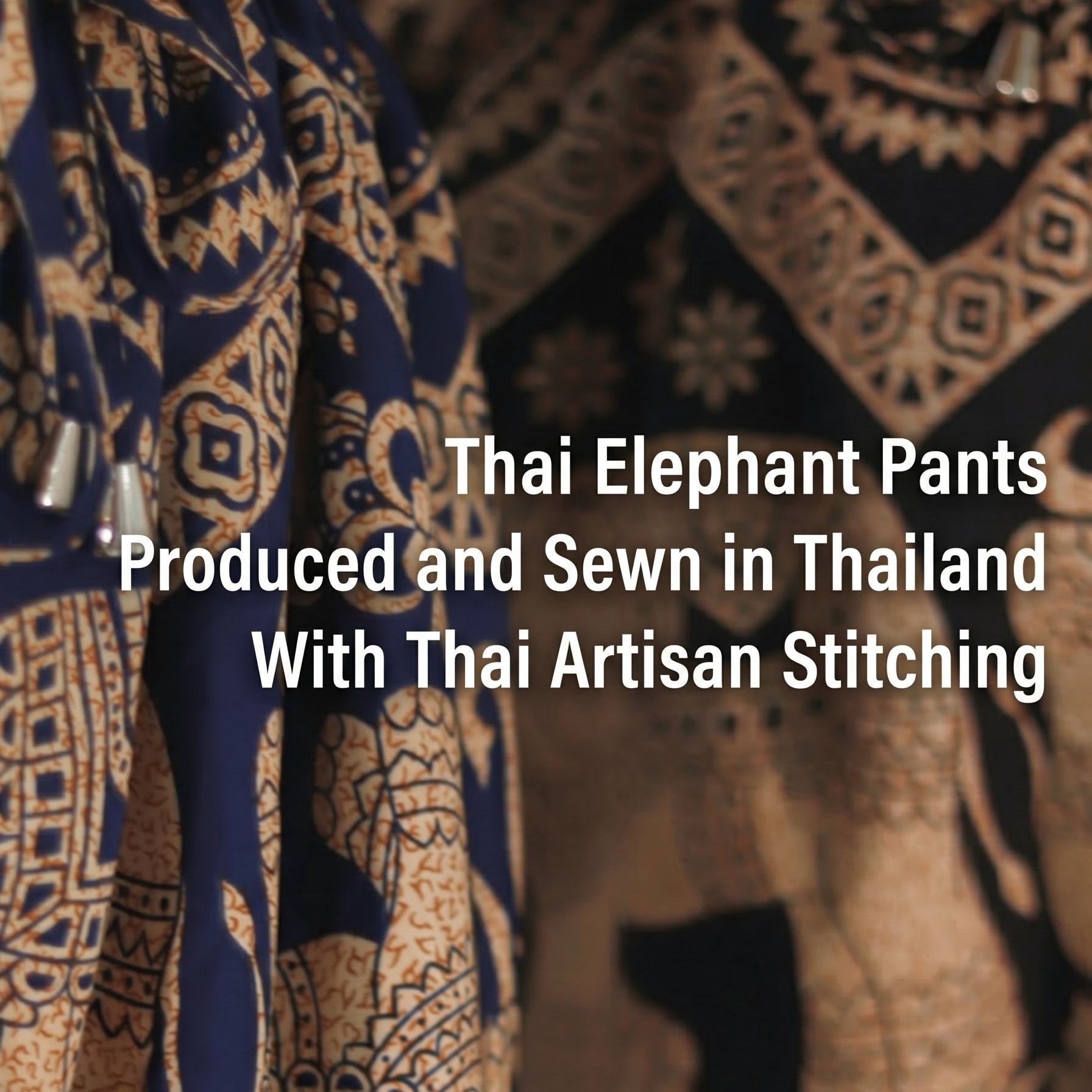 Authentic premium spun rayon Thai elephant pants featuring original prints, elastic waist, and pockets. Perfect for casual boho style.